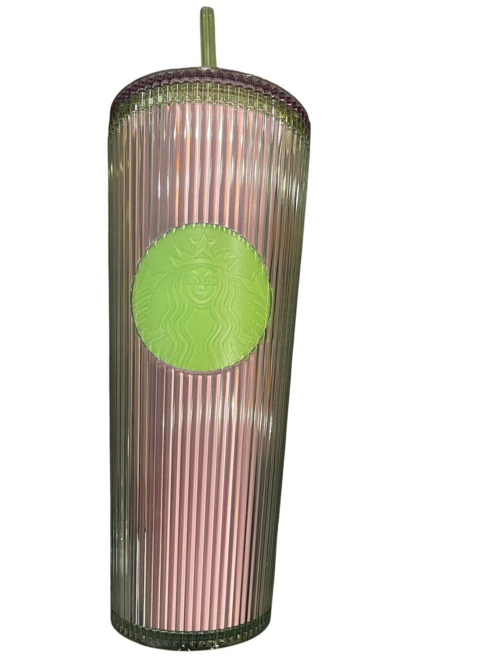 Starbucks NWOT Venti  Iridescent Pink Ribbed Tumbler with Green Logo NWOT